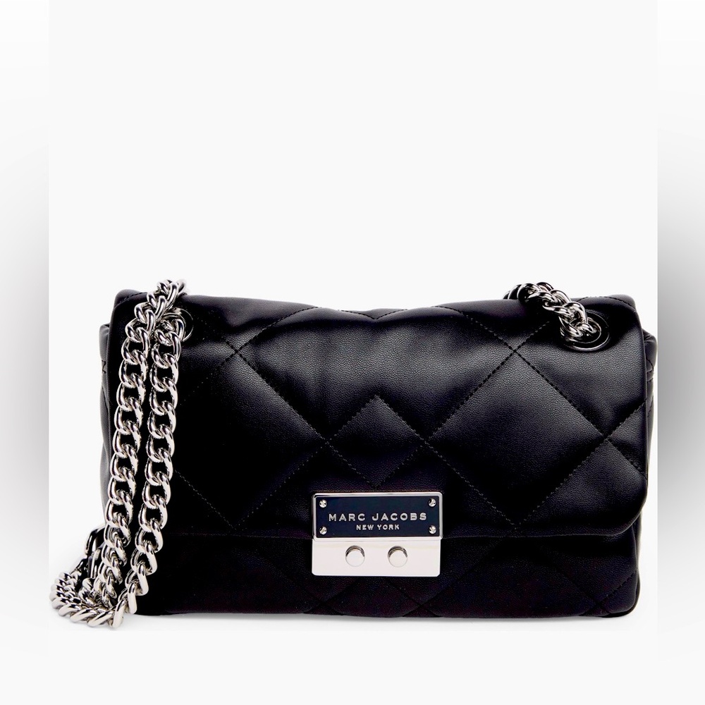 Marc Jacobs Black Quilted Shoulder Bag with Silver Chain